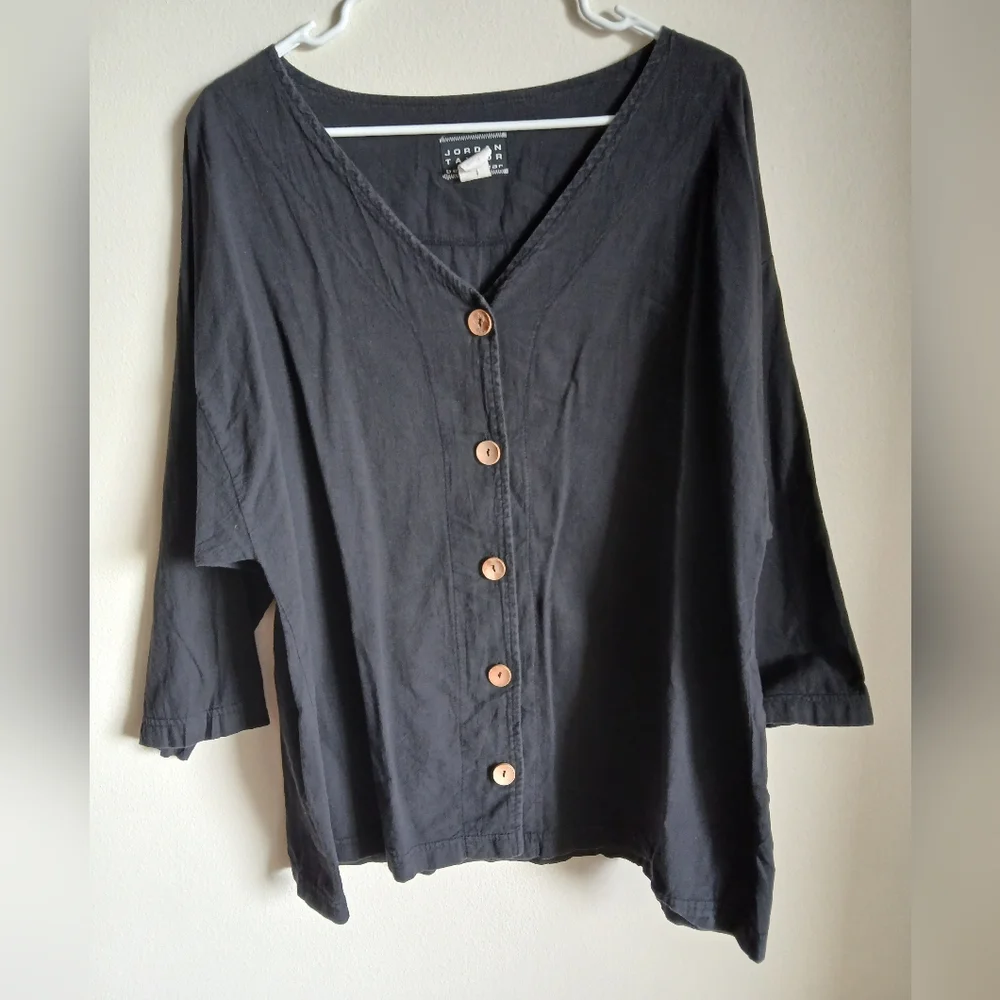 Jordan Taylor Beachwear Black Cotton Button 3/4 Sleeves